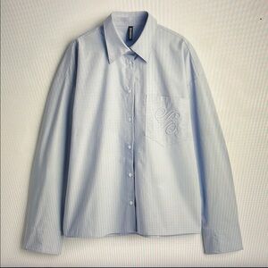 H&M embroidered poplin shirt in light blue